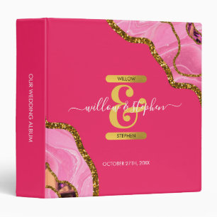 Pink & Gold Agate Geode Glitter Wedding Album 3 Ring Binder