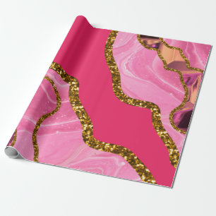 Pink & Gold Agate Geode Glitter Wrapping Paper