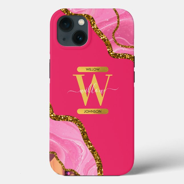 Pink & Gold Agate Geode Monogram   Case-Mate iPhone Case (Back)