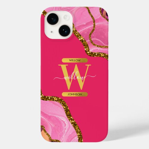 Pink  Gold Agate Geode Monogram   Case_Mate iPhone 14 Case