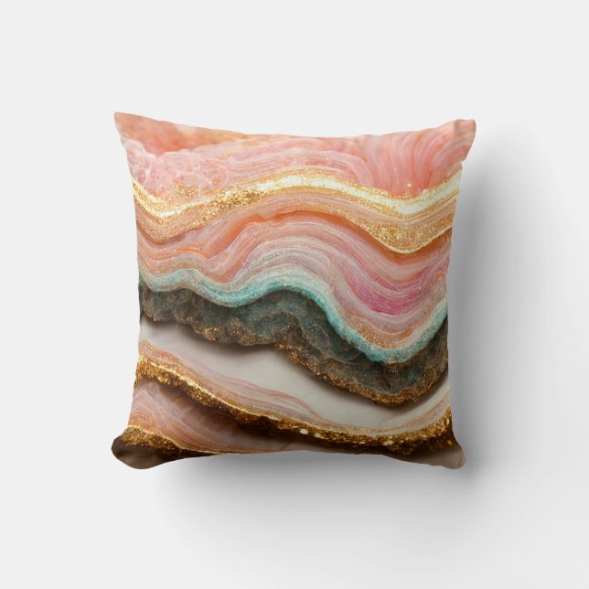 Pink Gold Agate Geode Stone Throw Pillow (Front)