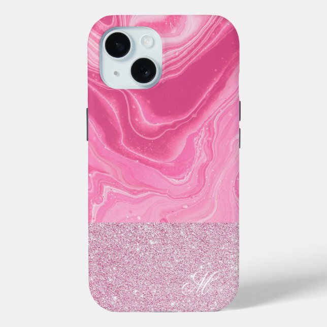 Pink Gold Agate Glitter Monogram Case-Mate iPhone Case (Back)