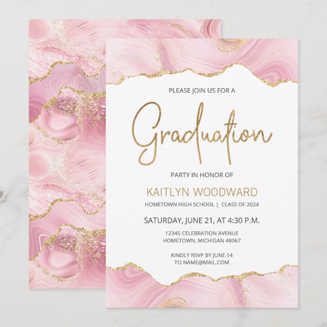 Pink Gold Agate Graduation Party Invitation (Front/Back)