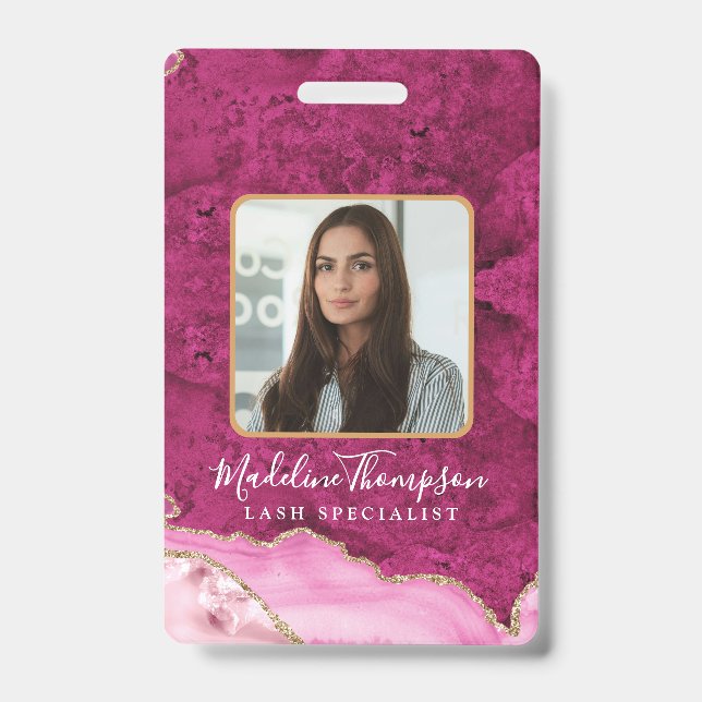 Pink Gold Agate Marble Business Company ID Badge (Front)
