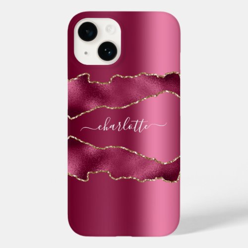 Pink gold agate marble name script Case_Mate iPhone 14 case