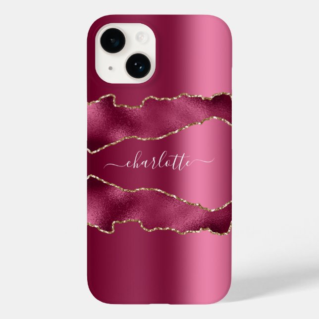 Pink gold agate marble name script Case-Mate iPhone case (Back)