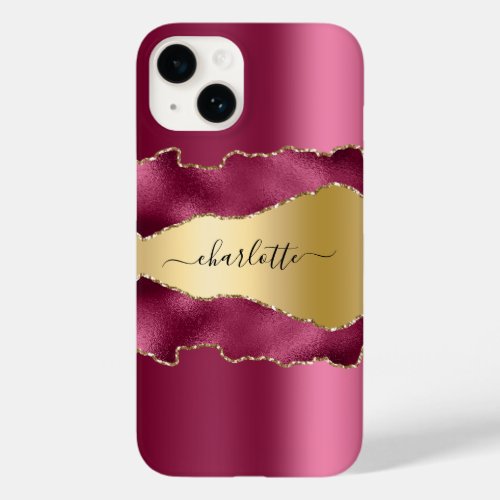 Pink gold agate marble name script  Case_Mate iPhone 14 case