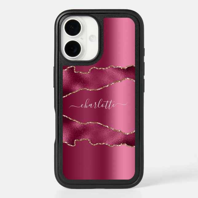 Pink gold agate marble name script  otterbox iPhone case (Back)