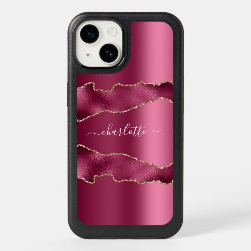 Pink gold agate marble name script  OtterBox iPhone 14 case