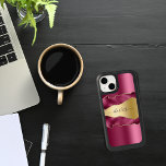 Pink gold agate marble name script  OtterBox iPhone 14 case<br><div class="desc">Pink and faux gold agate,  marble stone print as background Personalize and add your name. The name is written with a modern hand lettered style script.</div>