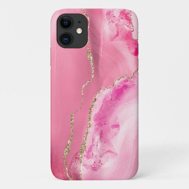 Pink & Gold Agate Personalized Case-Mate iPhone Case (Back)