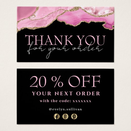 Pink gold agate thank you discount card