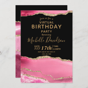 Pink & Gold Agate Virtual Birthday Invitation