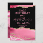 Pink &amp; Gold Agate Virtual Birthday  Invitation