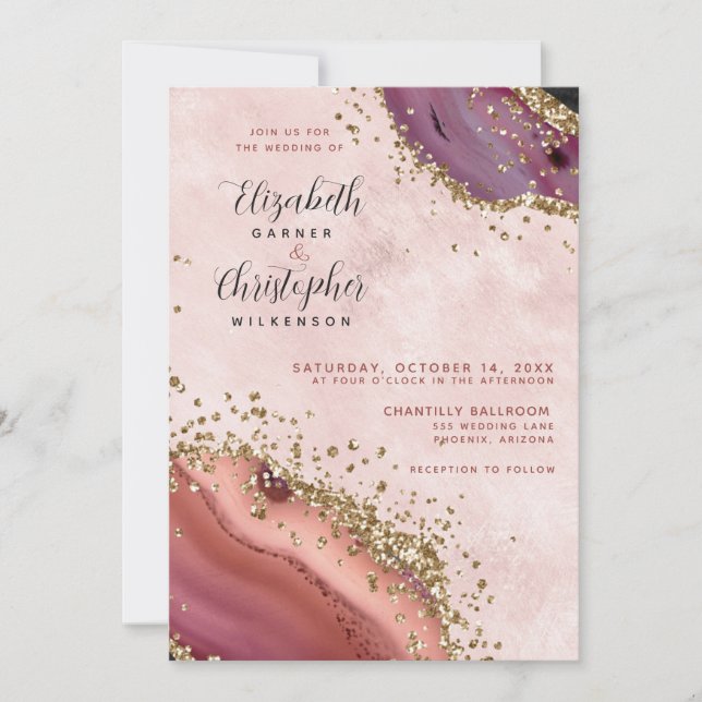 Pink Gold Agate Wedding Invitation (Front)