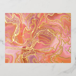 Pink Gold Alcohol Ink Abstract Art Foil Holiday Postcard