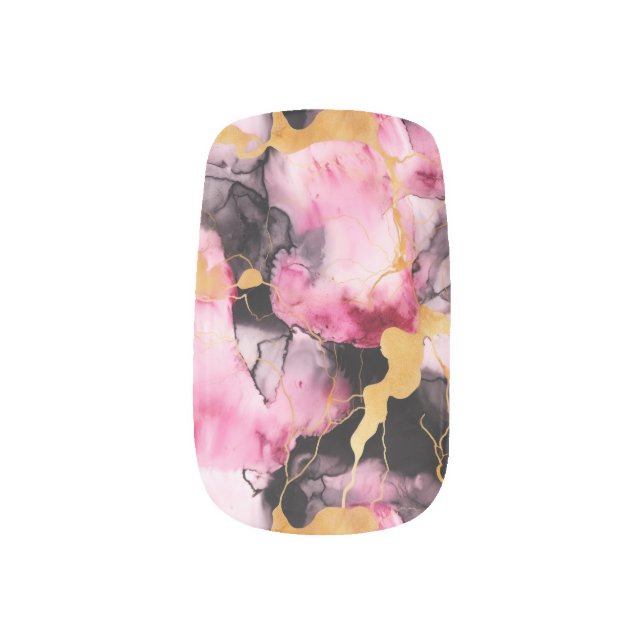 Pink & Gold Alcohol Ink Minx Nail Art (Left Thumb)