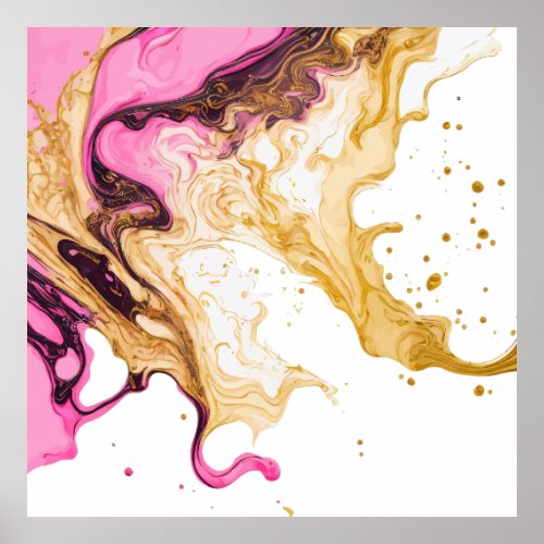 Pink Gold Alcohol Ink Smoke Splash  Poster