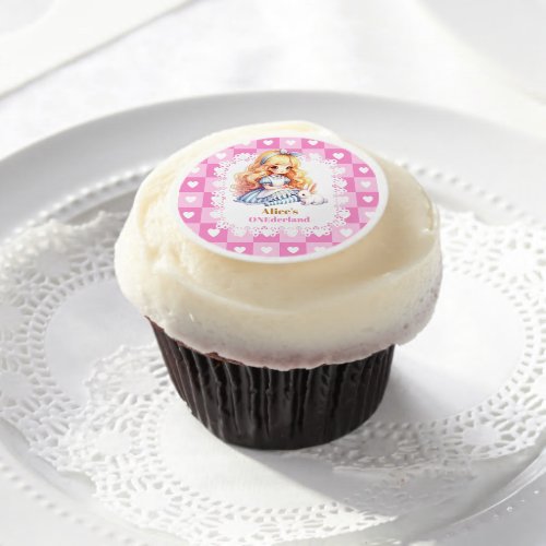 Pink Gold Alice in Wonderland Birthday Tea Party Edible Frosting Rounds