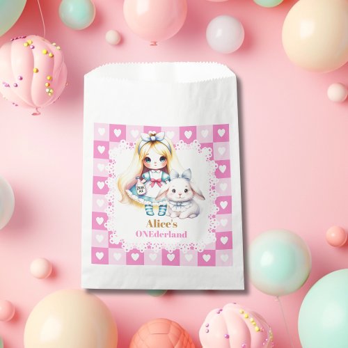 Pink Gold Alice in Wonderland Birthday Tea Party Favor Bag