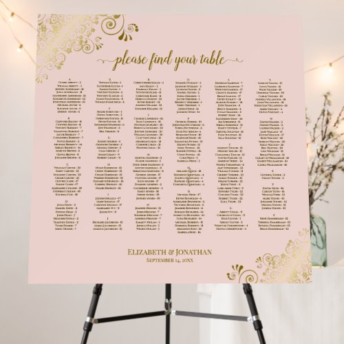 Pink  Gold Alphabetical Wedding Seating Chart Foam Board