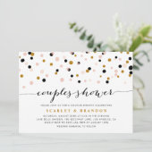 Pink, Gold and Black Confetti Dots Couples Shower Invitation (Standing Front)