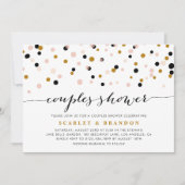 Pink, Gold and Black Confetti Dots Couples Shower Invitation (Front)