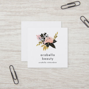 Pink Gold and Black Floral   Social Media Icons Square Business Card