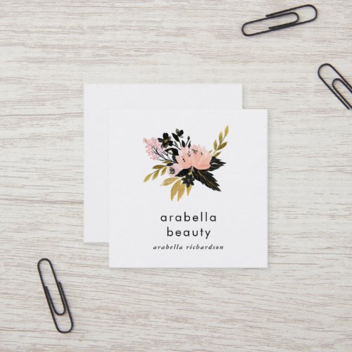 Pink Gold and Black Floral  Social Media Icons Square Business Card