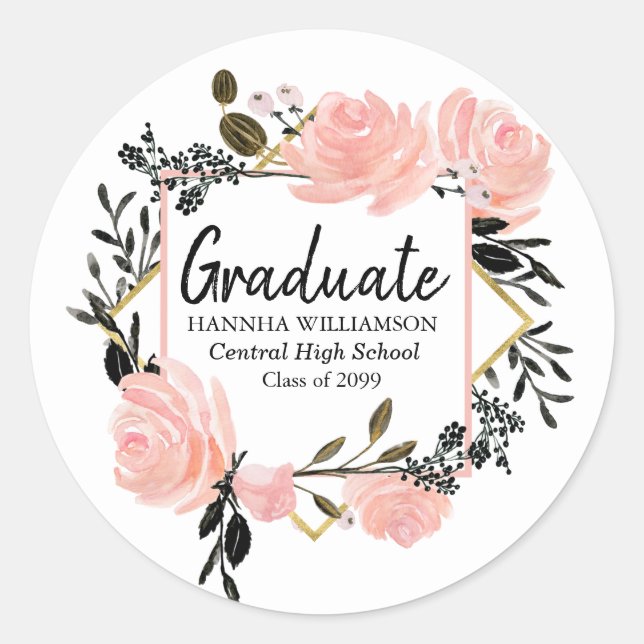 Pink Gold and Black Graduation Envelope Seal (Front)