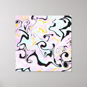 Pink, Gold and Black Swirls Fluid Art Marble Like Canvas Print