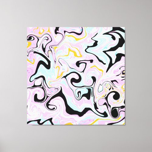 Pink Gold and Black Swirls Fluid Art Marble Like  Canvas Print