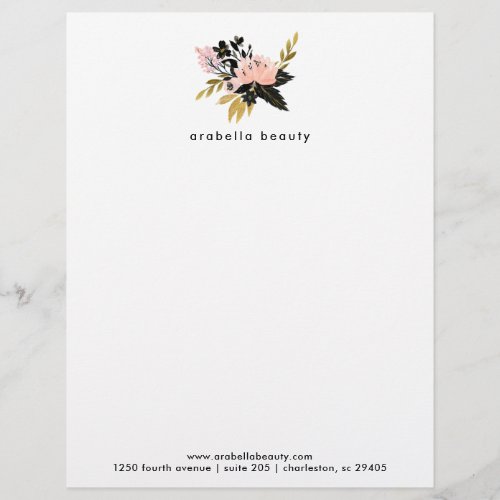 Pink Gold and Black Watercolor Floral Letterhead