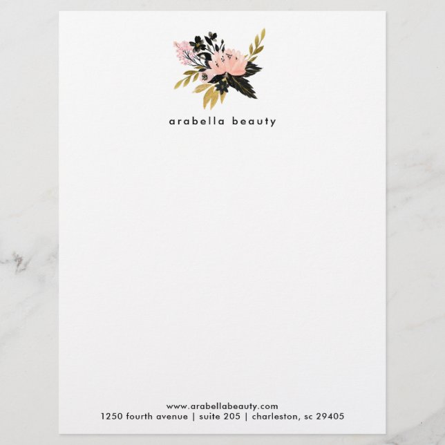 Pink Gold and Black Watercolor Floral Letterhead (Front)