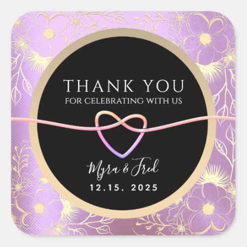 Pink Gold and Black Wedding Thank You Square Sticker