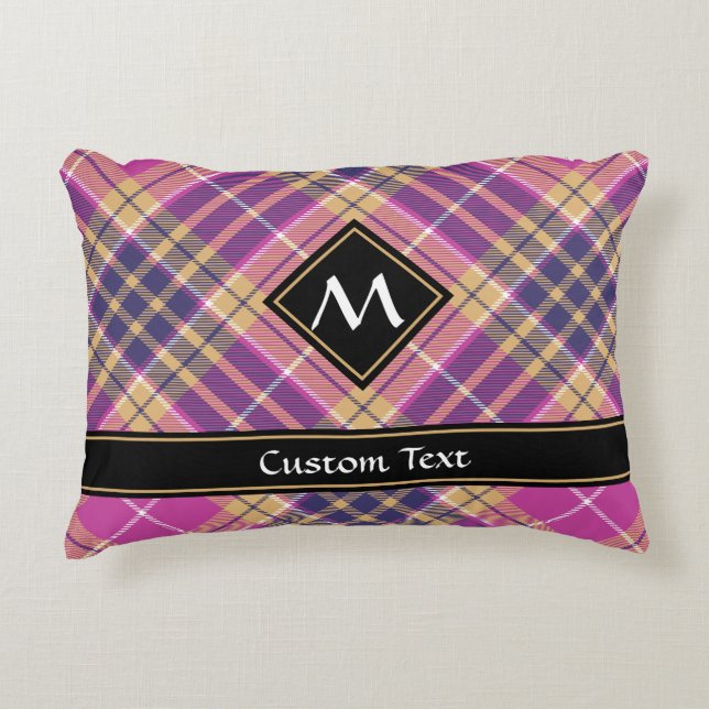 Pink, Gold and Blue Tartan Accent Pillow (Front)