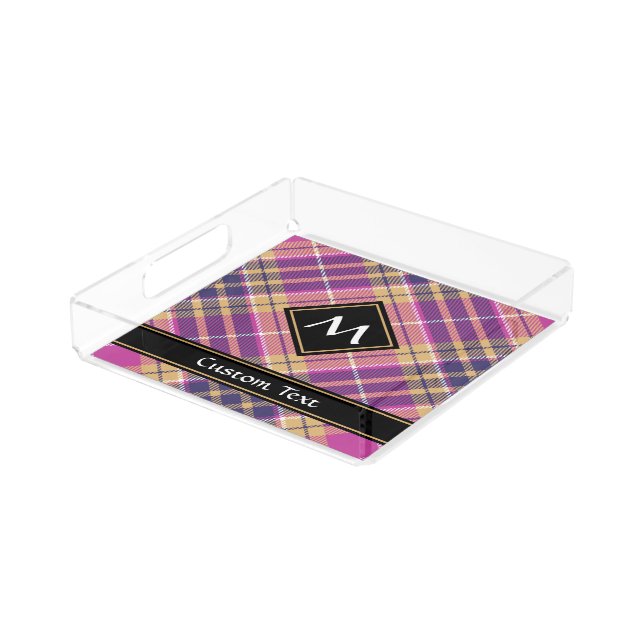 Pink, Gold and Blue Tartan Acrylic Tray (Angled)