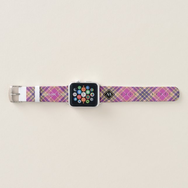 Pink, Gold and Blue Tartan Apple Watch Band (Front)