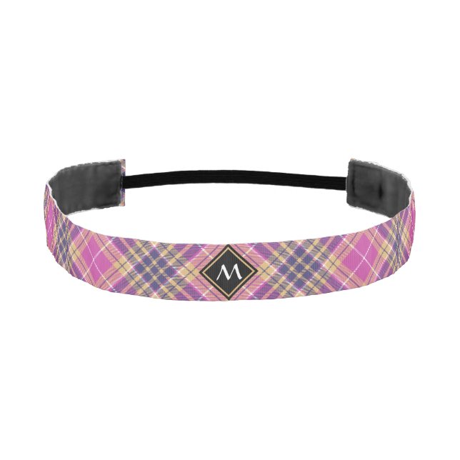Pink, Gold and Blue Tartan Athletic Headband (Front)