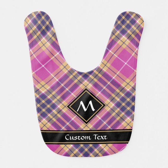 Pink, Gold and Blue Tartan Baby Bib (Front)