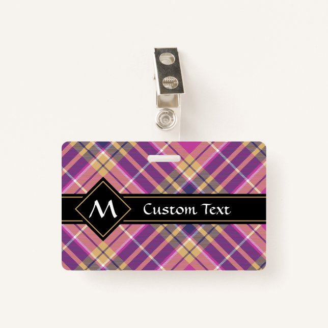 Pink, Gold and Blue Tartan Badge (Front with Clip)