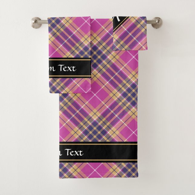 Pink, Gold and Blue Tartan Bath Towel Set (Insitu)
