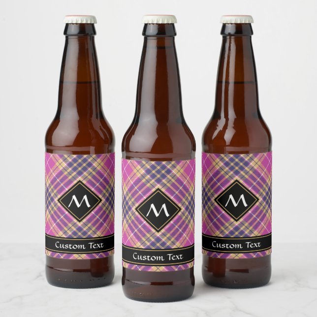 Pink, Gold and Blue Tartan Beer Bottle Label (Bottles)