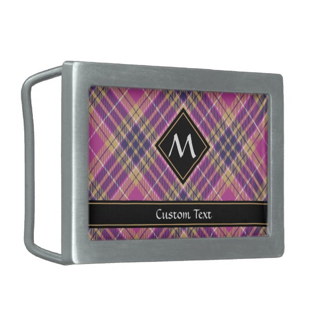 Pink, Gold and Blue Tartan Belt Buckle (Front Left)