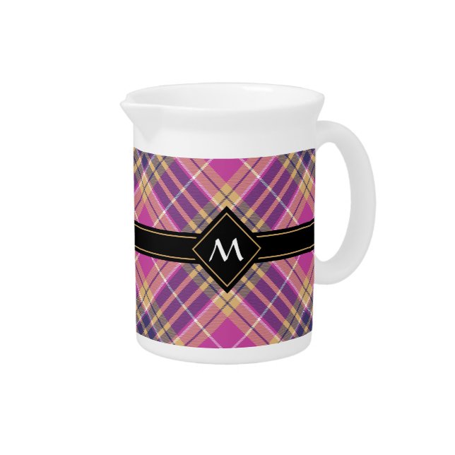 Pink, Gold and Blue Tartan Beverage Pitcher (Right)
