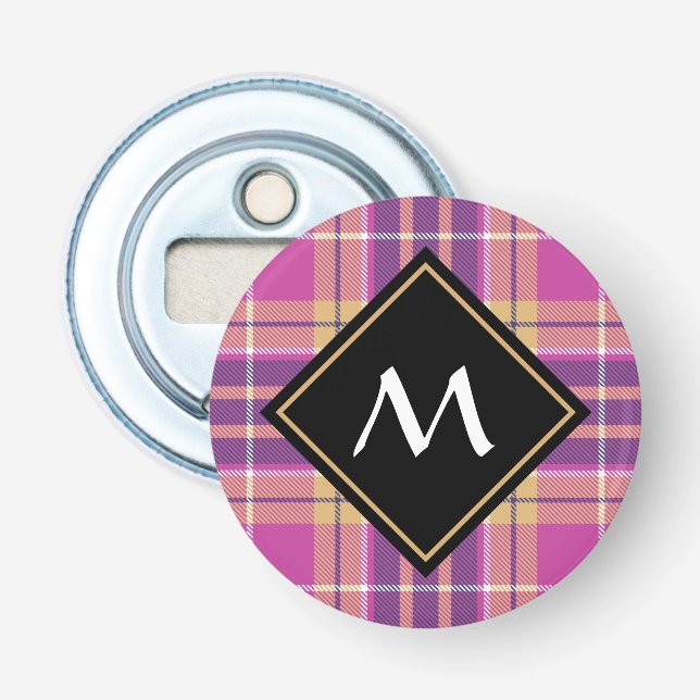 Pink, Gold and Blue Tartan Bottle Opener (Front)