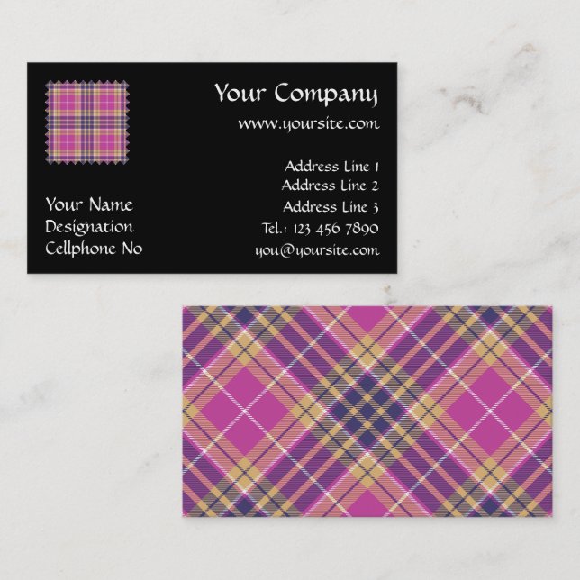 Pink, Gold and Blue Tartan Business Card (Front/Back)