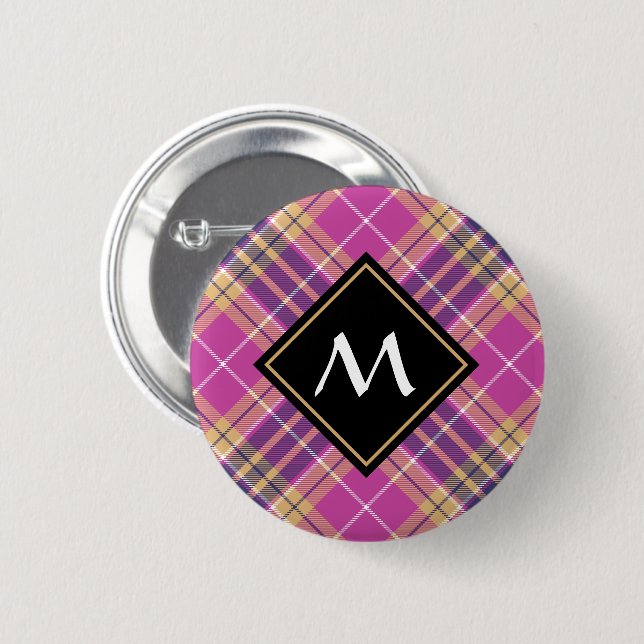 Pink, Gold and Blue Tartan Button (Front & Back)