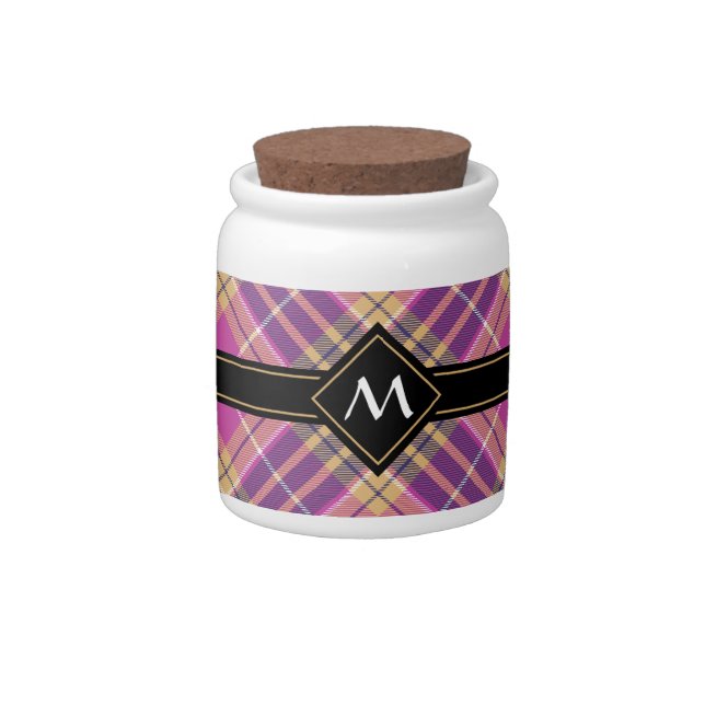 Pink, Gold and Blue Tartan Candy Jar (Right)