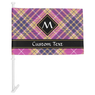 Pink, Gold and Blue Tartan Car Flag